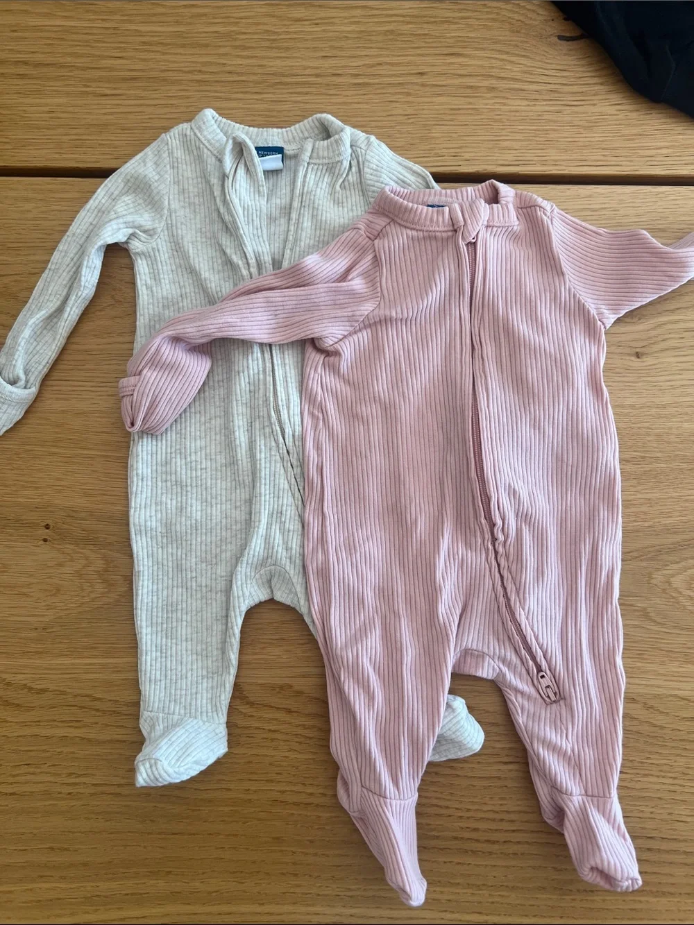 Old Navy Ribbed Zip Footed One-Piece Set in Pink and Cream